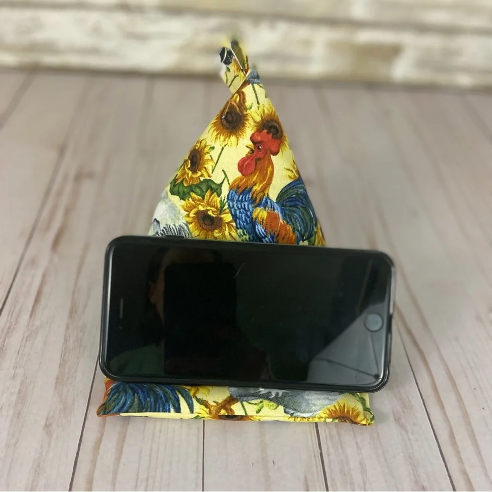 Phone Holder Pillow Stand Cellphone Chicken Rooster Sunflowers Pattern Handmade